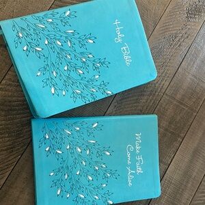Blue Holy Bible with Leaf Design